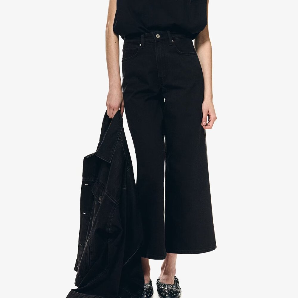 Faded Black High Rised Wide Leg Cropped Jeans